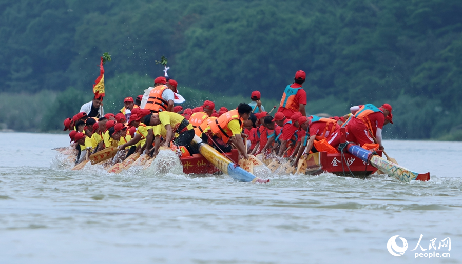 龍舟競逐，水花四濺。人民網(wǎng) 李昌乾攝
