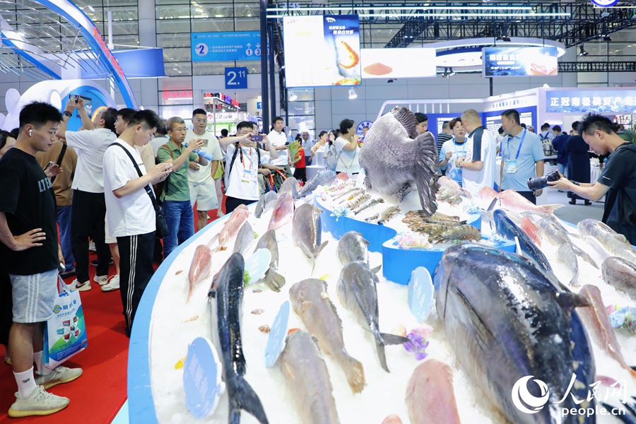 超30個國家和地區(qū)的500多家企業(yè)以自家特色水產(chǎn)品參展。人民網(wǎng) 李唯一攝