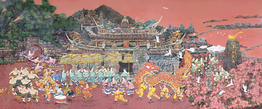 翔安農(nóng)民漆畫作品《古韻新輝同民安》。林林?jǐn)z